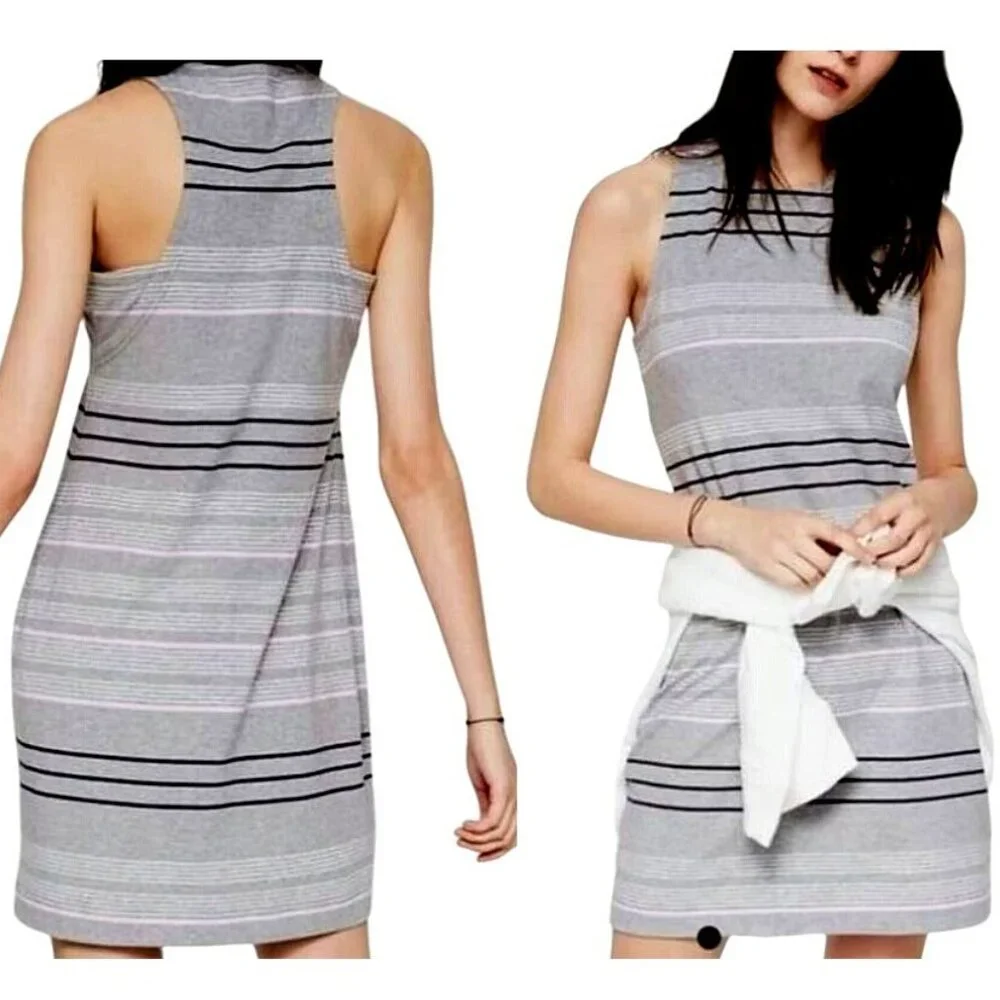 Lou & Grey Women's Gray Striped Racerback Tank Dress Size Large - Picture 1 of 11